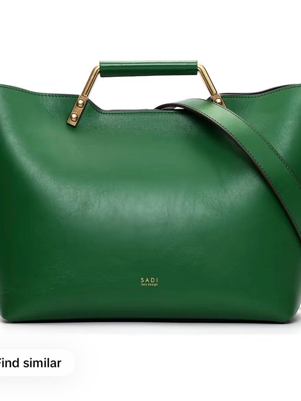 Green Leather Tote with Gold Handle and Strap